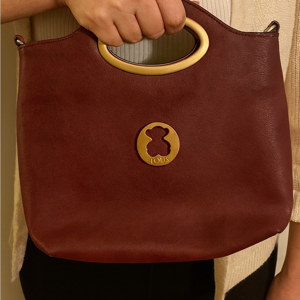 Tous Burgundy Tote Bag with Gold Accents